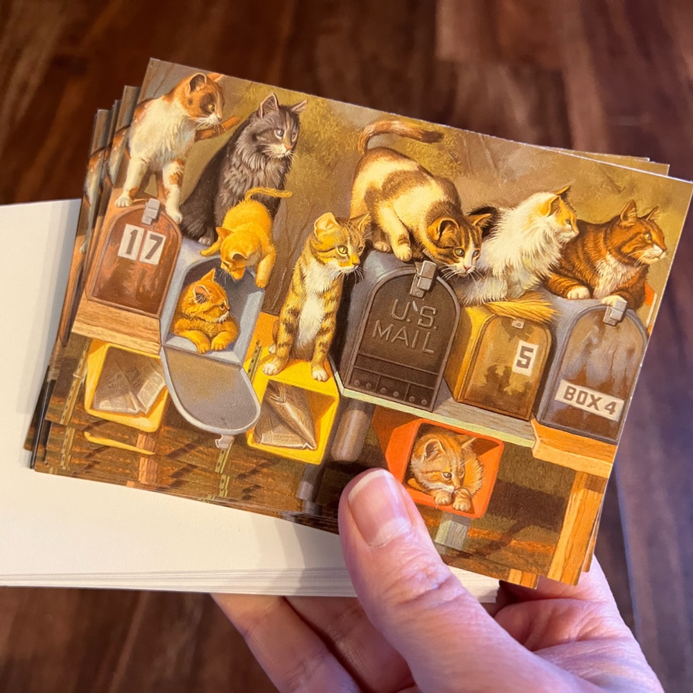 Cats Mailboxes Blank Note Card Kitty Cat Crown Point Graphics Bryan Moon Vintage